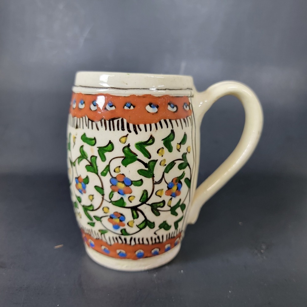 RARE Vtg Hand Painted Thrown TALAVERA Glaze POLYCHROME Pottery Mug